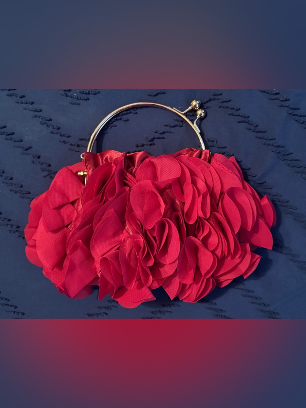 Women’s Red Floral Ruffle Clutch with Gold Handle